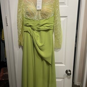 Lime Green Plunge Neck Gown with Long Bishop Sleeves for Brides
